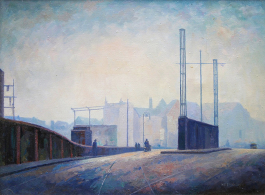 ‘Bow Bridge’ by Walter J. Steggles of the East London Group at  Nunnery Gallery in Bow. Image courtesy of the Nunnery Gallery.